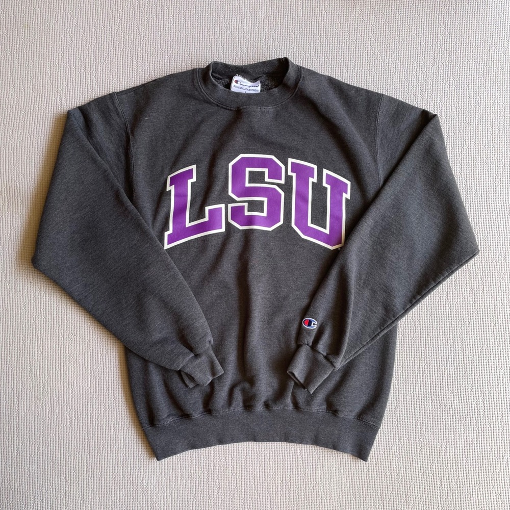 Champion LSU Tigers Sweatshirt Men's S Gray Purple Crewneck Collegiate